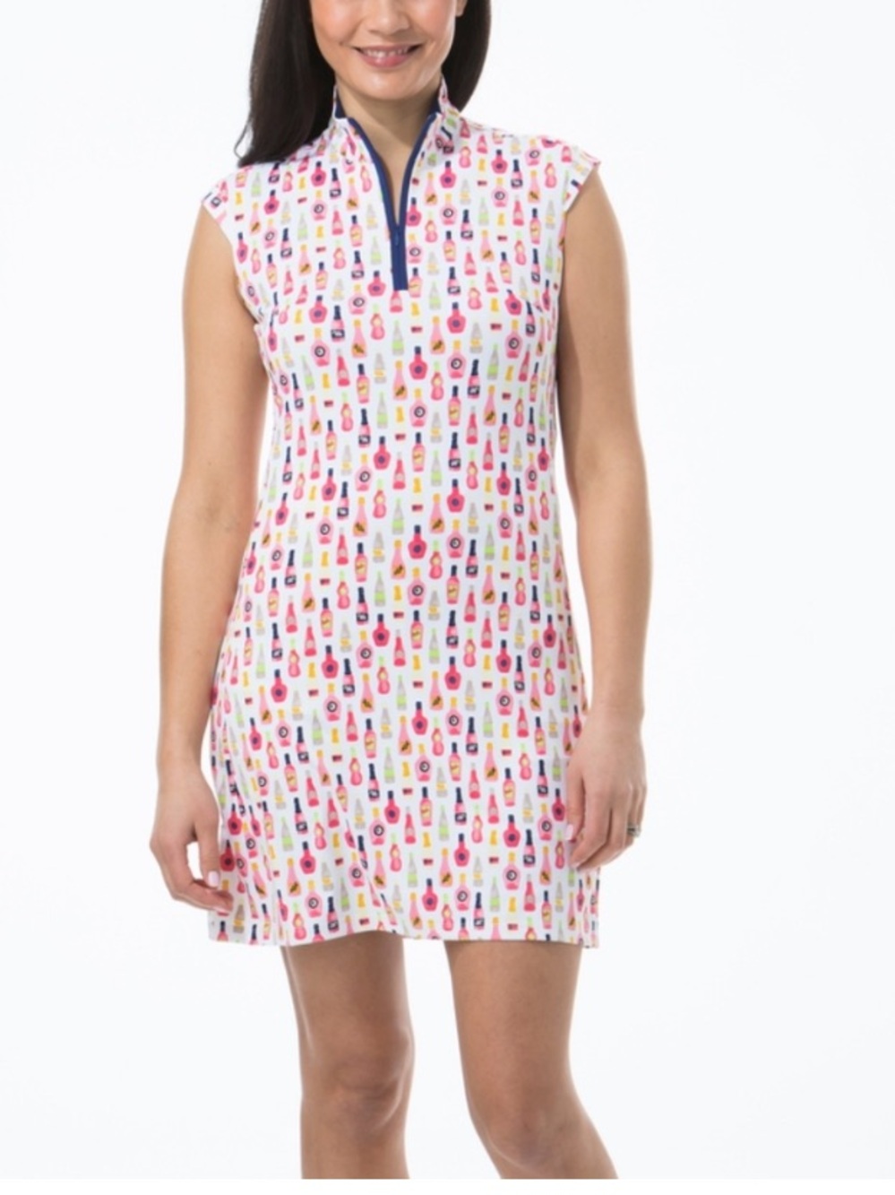 San Soleil Sleeveless Sun Protection UPF 50 White Bottle Print Golf Dress XL